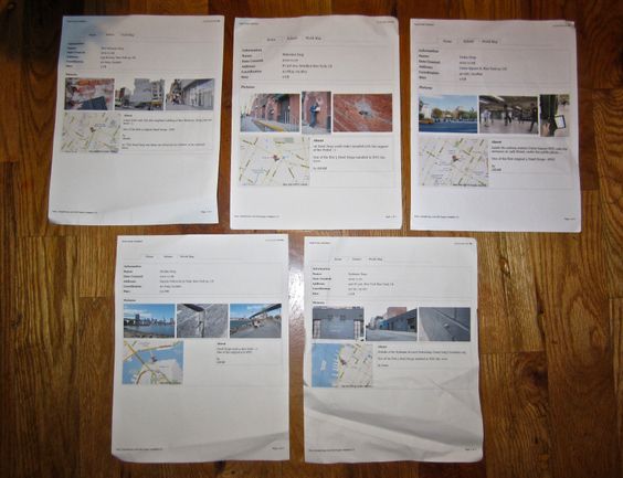 Map printouts of Dead Drop locations in New York