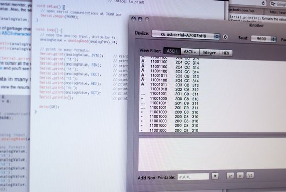 A screenshot of data streaming in from a serial connection