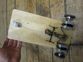 Underside of a bare-bones rolling robot