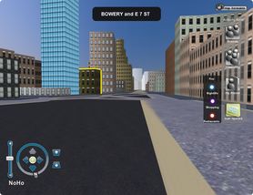 Ground-level view of a 3D model of Manhattan